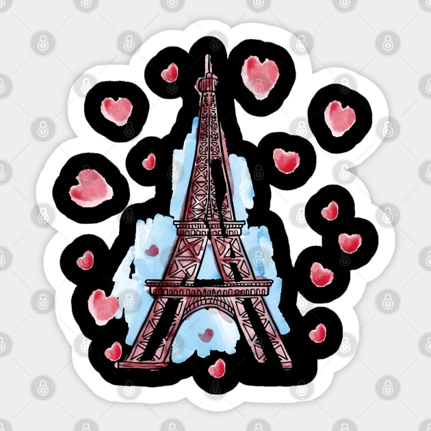 Paris Eiffel Tower France Heart Design Sticker by FilsonDesigns